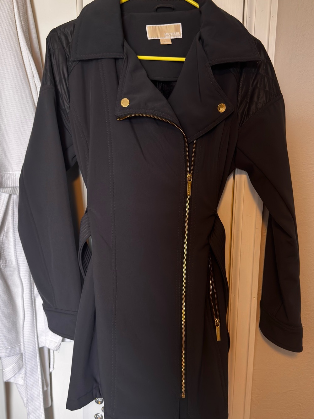 Michael Kors Black Trench Coat with Gold Hardware